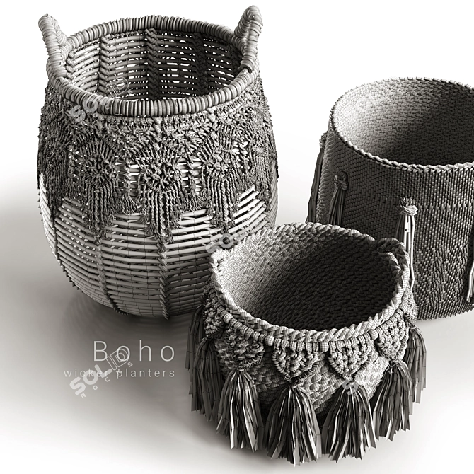 Boho-Style Wicker Planters 3D model image 6