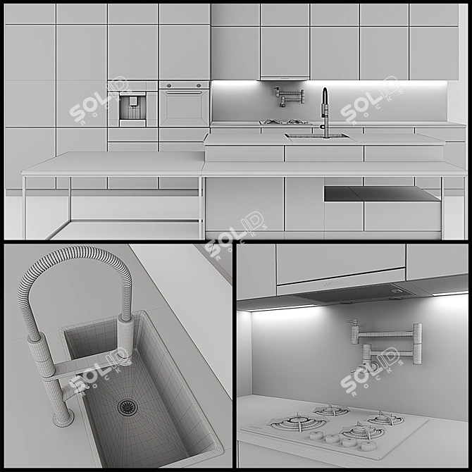 Modern Island Kitchen Set 3D model image 4