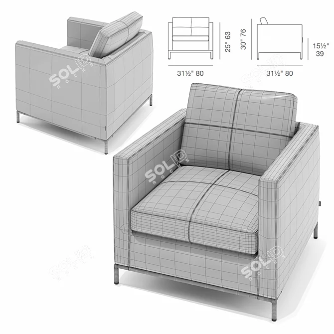 Modern Istanbul Armchair with Stainless Steel Base 3D model image 5