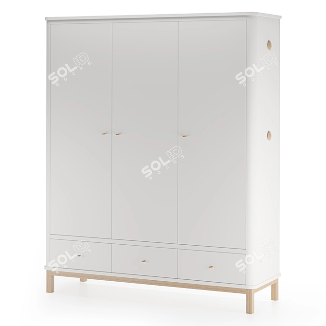 Title: Modern White Oak Wardrobe 3D model image 1