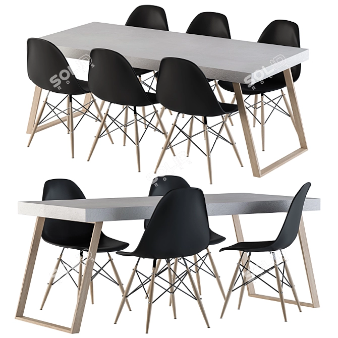 Sleek Concrete Dining Set 3D model image 1