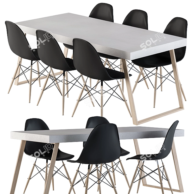 Sleek Concrete Dining Set 3D model image 2