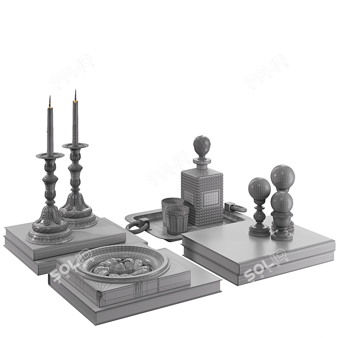 Elegant Décor Set: Books, Decanter, Glasses & More 3D model image 4