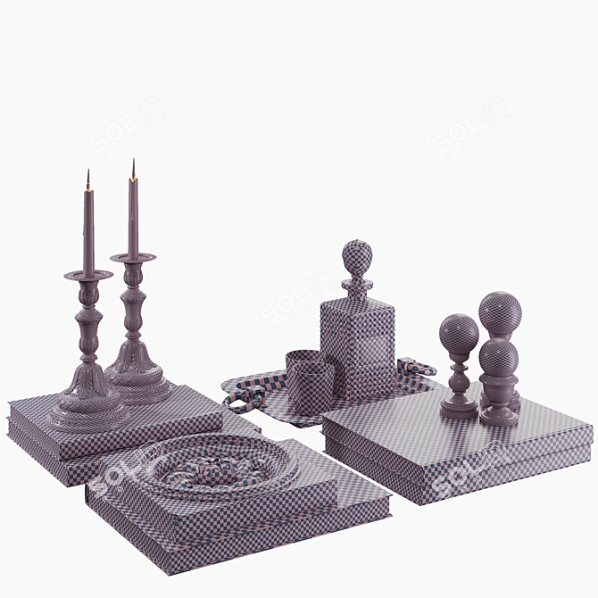 Elegant Décor Set: Books, Decanter, Glasses & More 3D model image 5