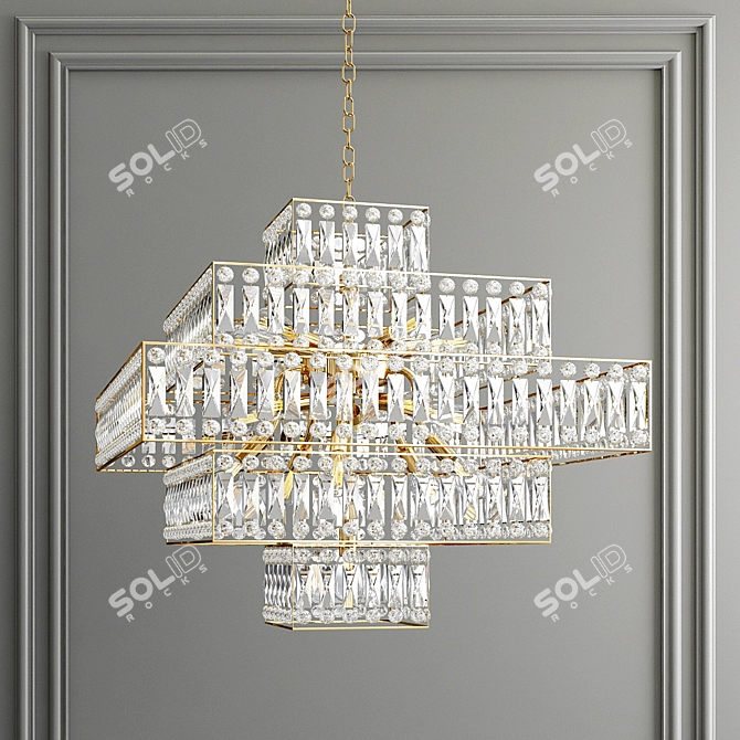 Golden Crystal Pendant Light 3D model image 1