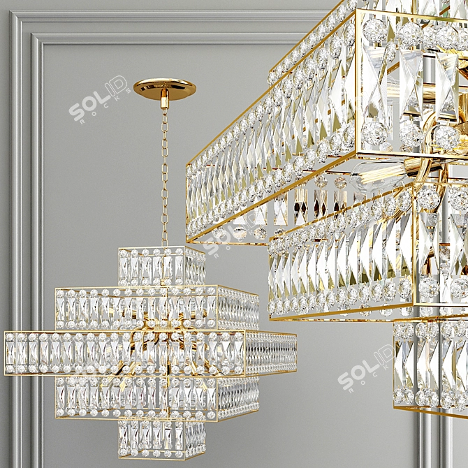 Golden Crystal Pendant Light 3D model image 2