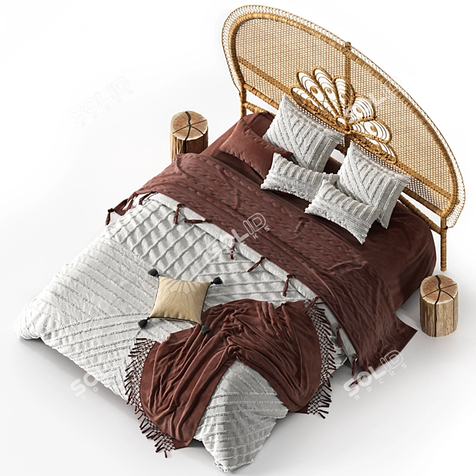 Rustic Rattan Honey Bedhead 3D model image 3