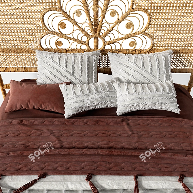 Rustic Rattan Honey Bedhead 3D model image 4