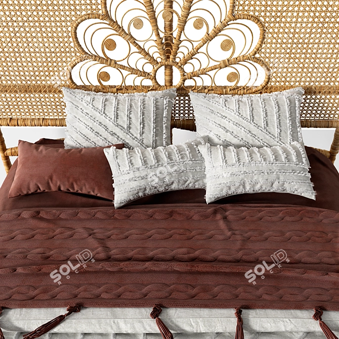 Rustic Rattan Honey Bedhead 3D model image 6