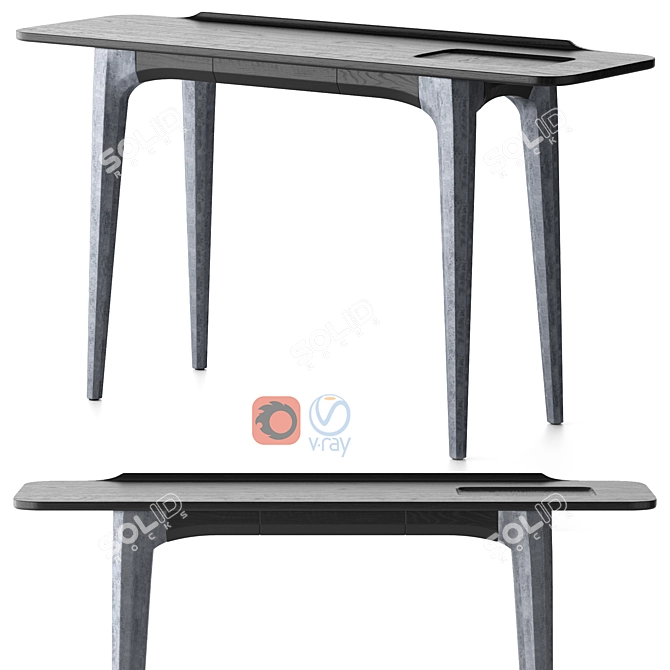 Refined Concrete Oak Console 3D model image 1