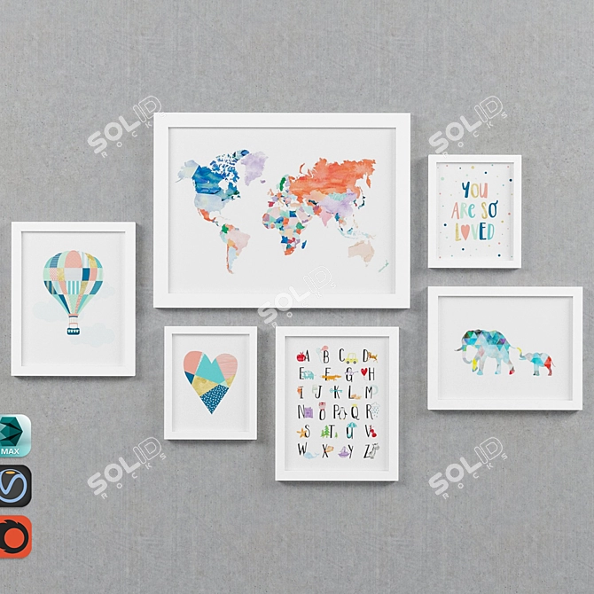 Vibrant Kids' Art Prints - Set of 6 3D model image 1