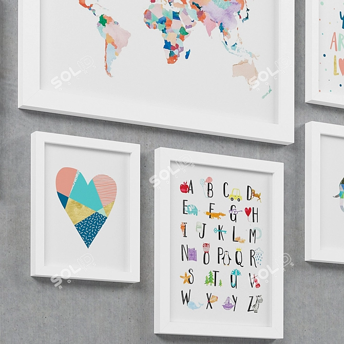 Vibrant Kids' Art Prints - Set of 6 3D model image 2