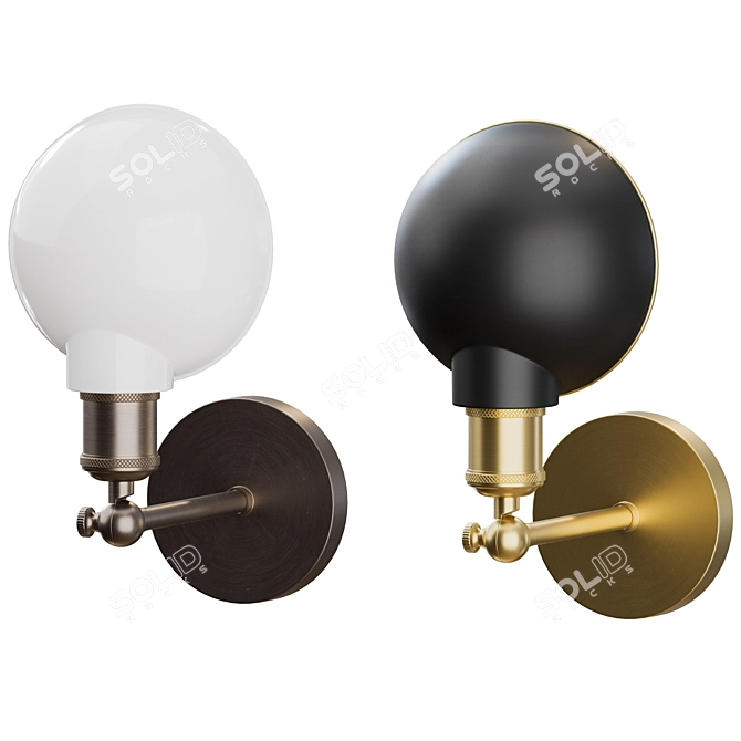 Tribeca Wall Lamp: Black/Brass & Opal/Bronzed Brass by MENU 3D model image 2