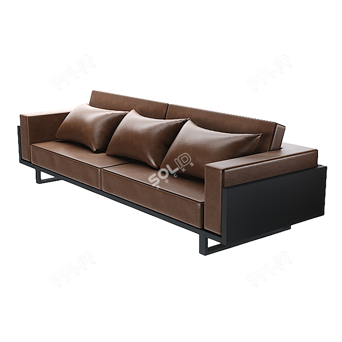 Elegant Brown Leather Sofa 3D model image 1