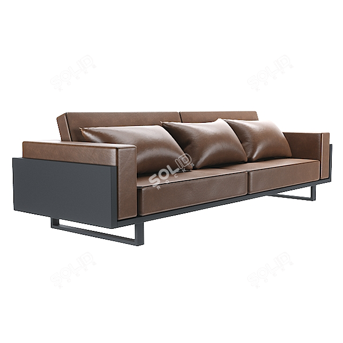 Elegant Brown Leather Sofa 3D model image 2