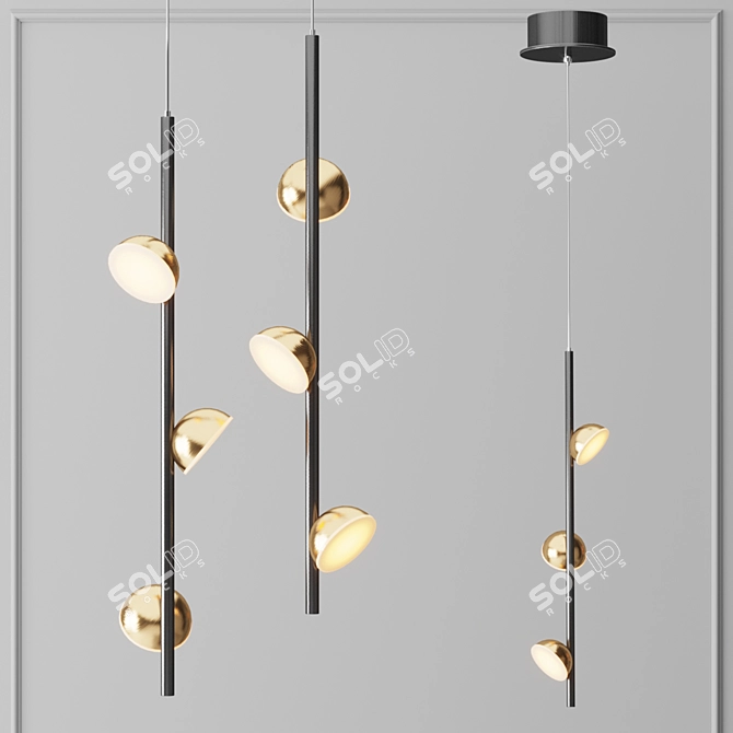 Bloom Vertical: Contemporary Brass Black Pendant 3D model image 1