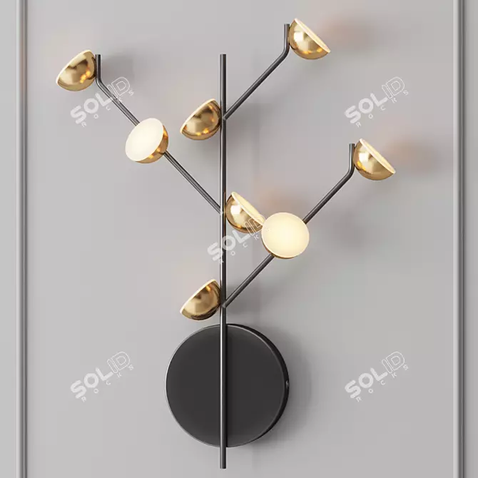 Brass and Black Metal Bloom Wall Lamp 3D model image 1