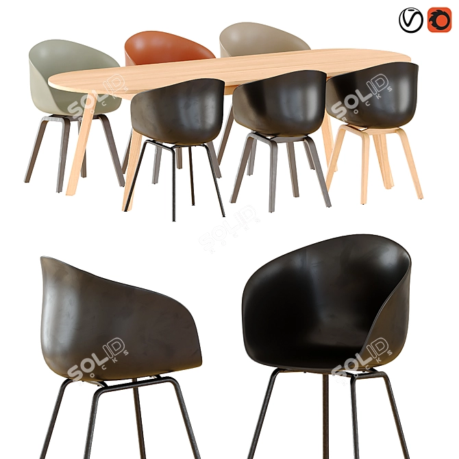 Modern Hay Triangle Leg Table and Chairs 3D model image 1