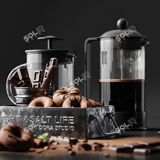 Sleek 3-Piece Coffee Set 3D model image 2