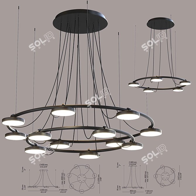 Adjustable Metallic Suspension Lamp 3D model image 1