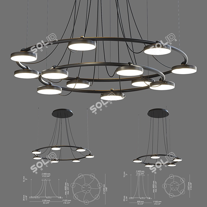 Adjustable Metallic Suspension Lamp 3D model image 4