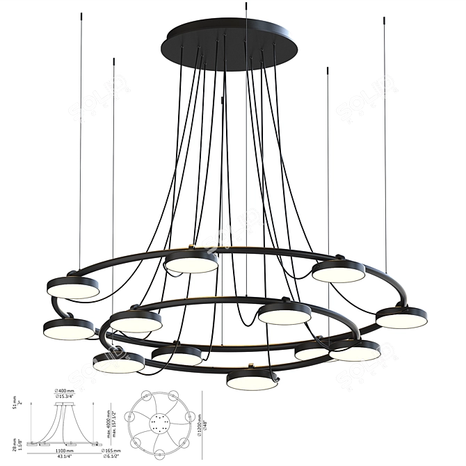 Adjustable Metallic Suspension Lamp 3D model image 5