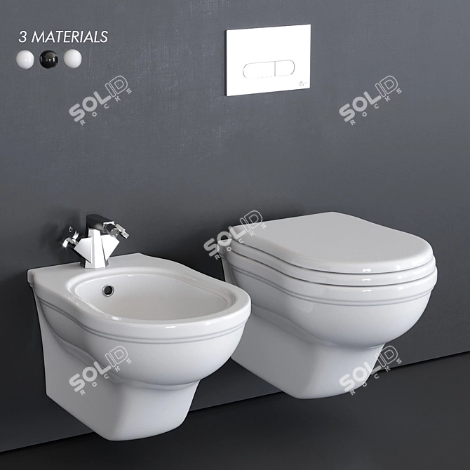 Efi Wall-Hung WC & Bidet Set 3D model image 1