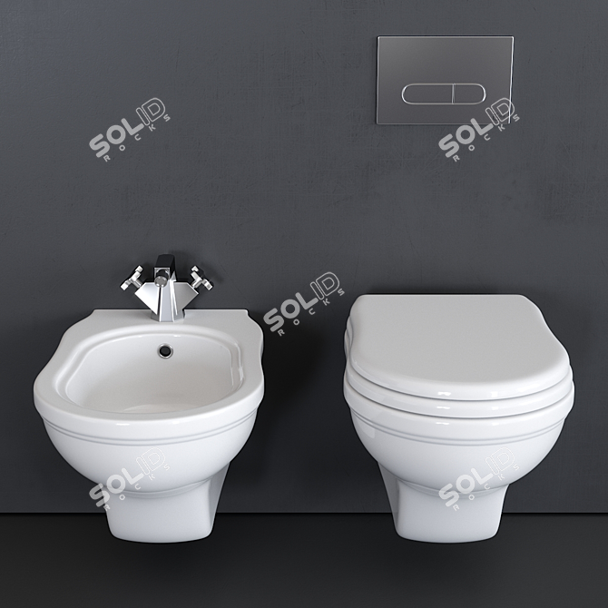 Efi Wall-Hung WC & Bidet Set 3D model image 3