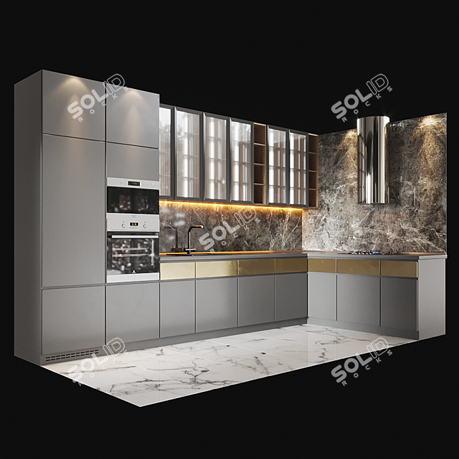 Ultimate Kitchen Set: Island Range Hood, Gas Cooktop, Oven, Microwave, Sink, Faucet 3D model image 2