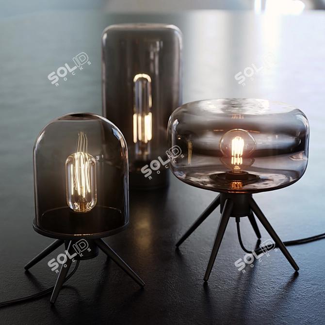 Refraction Trio: Wooden Table Lamps 3D model image 2
