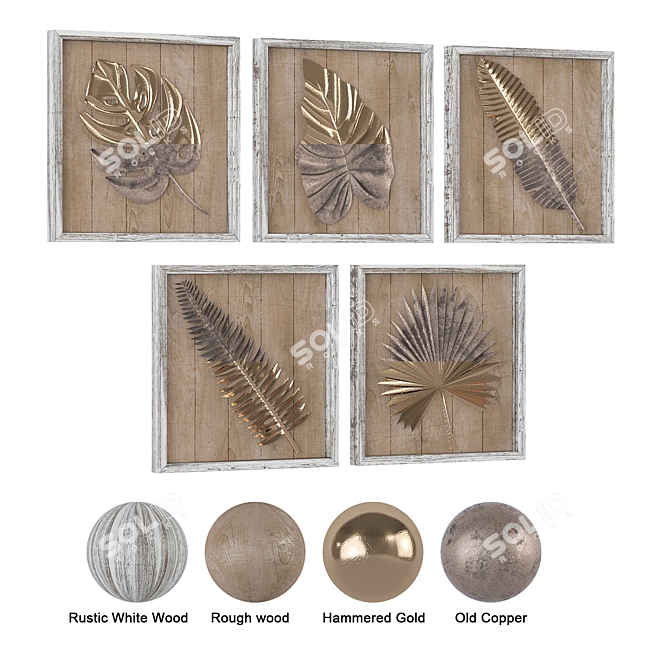 Rustic Wood Framed Art Collection 3D model image 2