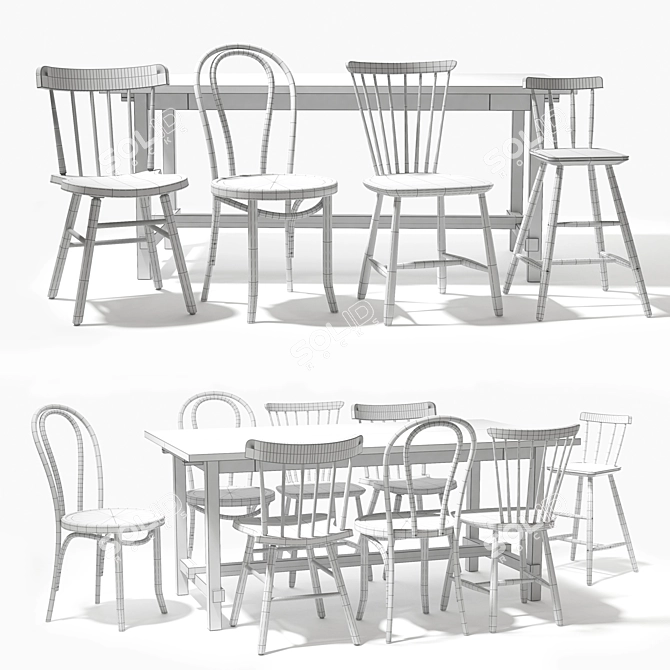 Sleek Dining Set: IKEA Table & Chairs 3D model image 5