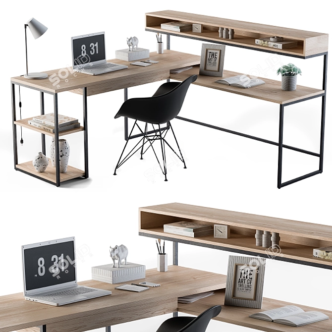 Modern Loft Office Desk 3D model image 2