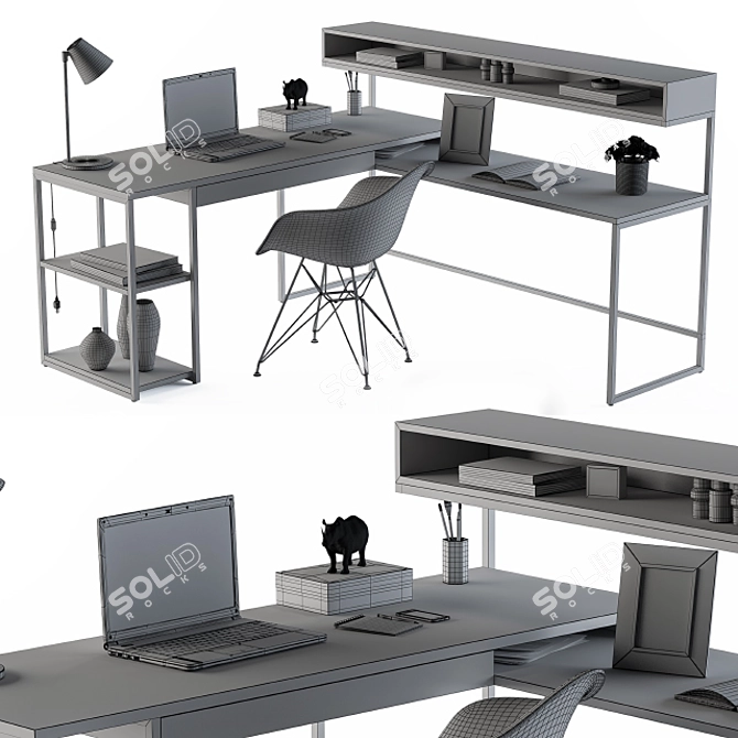 Modern Loft Office Desk 3D model image 4