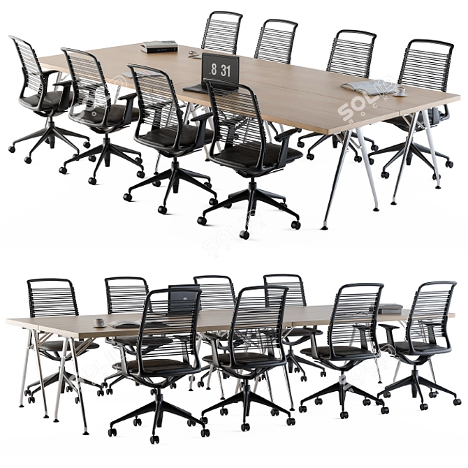 Office Conference Table Set 3D model image 1