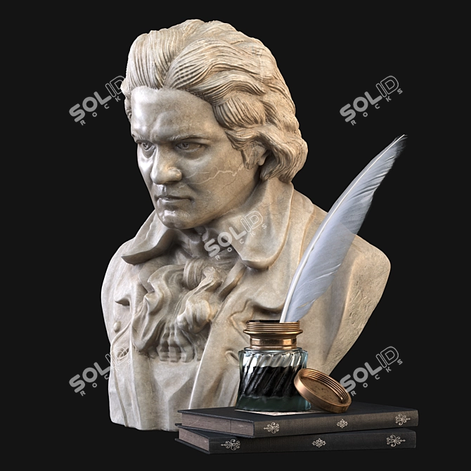 Classical Masterpiece: Beethoven Bust & Inkwell 3D model image 1