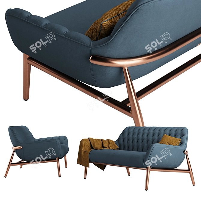 Elegant Italian Handmade Jade Sofa 3D model image 2