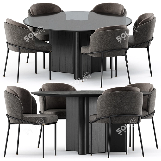Elegant FIL NOIR Chair & LOU Dining Table Set 3D model image 1