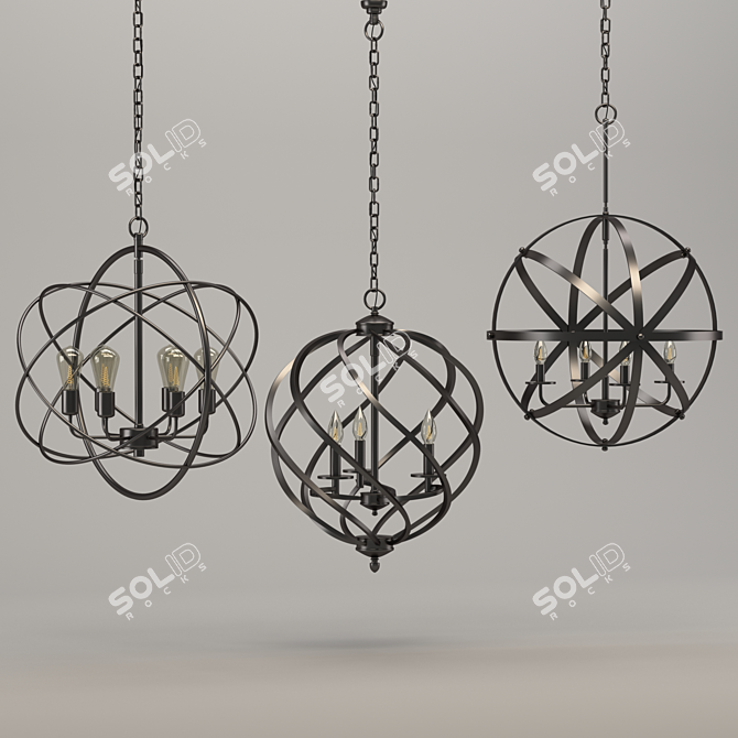 Elegant Triple Chandelier Orb 3D model image 1