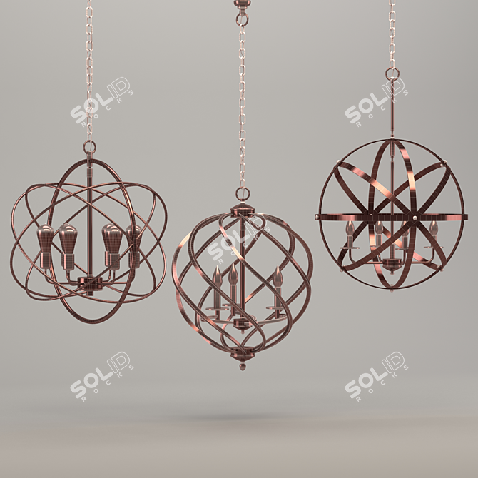 Elegant Triple Chandelier Orb 3D model image 2