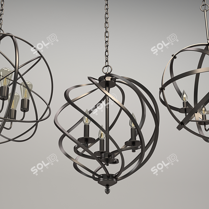 Elegant Triple Chandelier Orb 3D model image 3