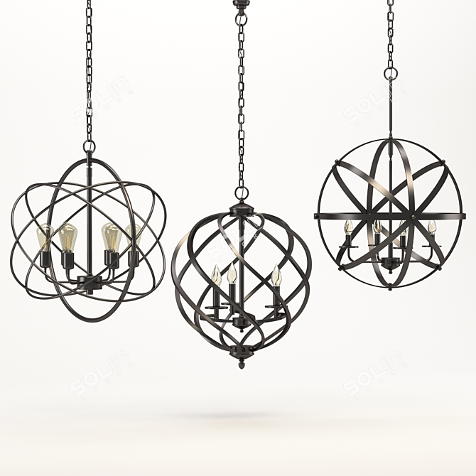 Elegant Triple Chandelier Orb 3D model image 5