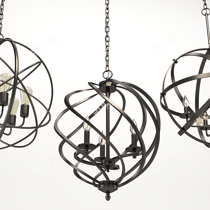 Elegant Triple Chandelier Orb 3D model image 7