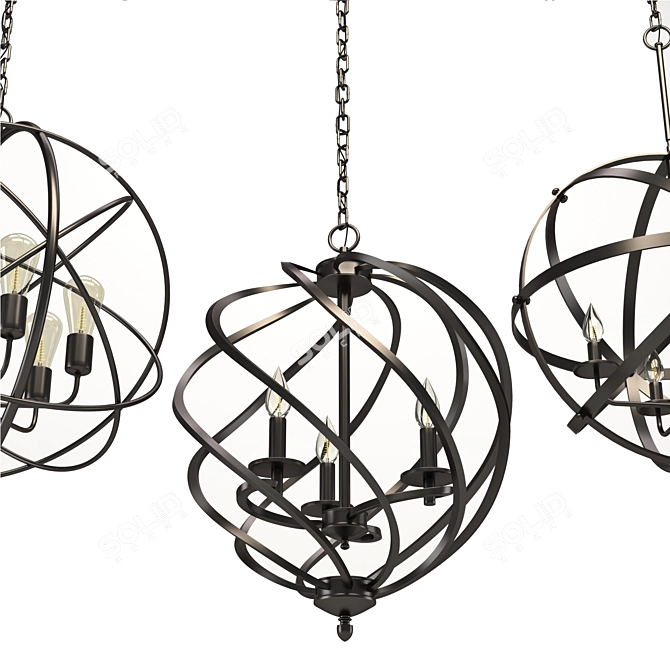 Elegant Triple Chandelier Orb 3D model image 10