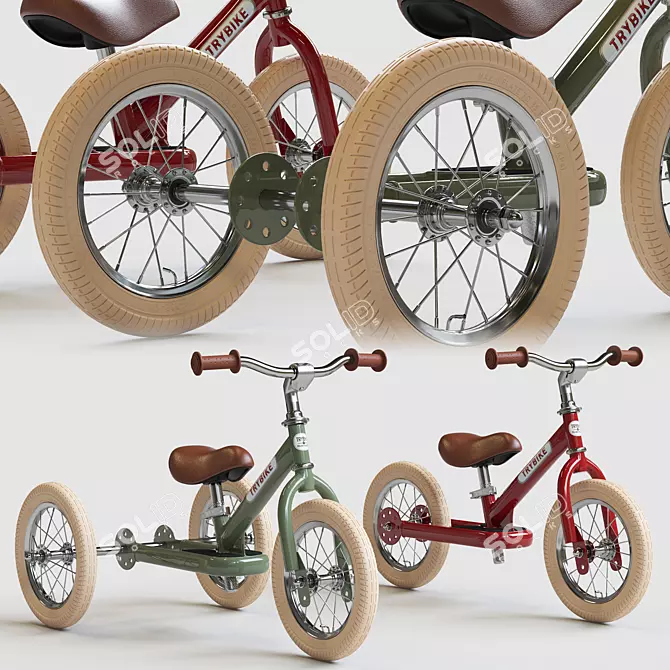 Vintage Blue Trybike: 2-in-1 Steel Tricycle & Balance Bike 3D model image 1