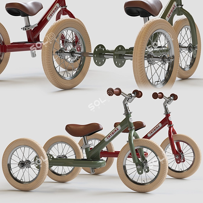 Vintage Blue Trybike: 2-in-1 Steel Tricycle & Balance Bike 3D model image 2
