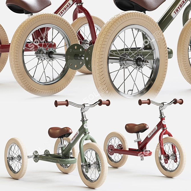 Vintage Blue Trybike: 2-in-1 Steel Tricycle & Balance Bike 3D model image 6