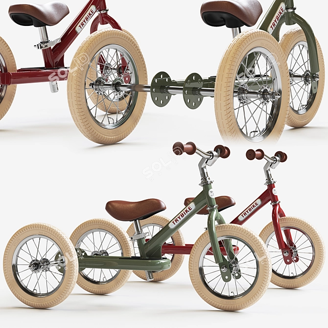 Vintage Blue Trybike: 2-in-1 Steel Tricycle & Balance Bike 3D model image 7
