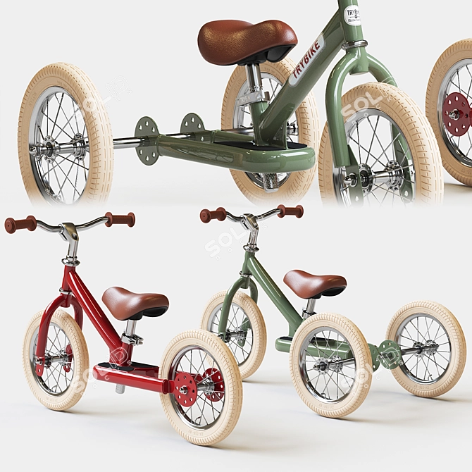 Vintage Blue Trybike: 2-in-1 Steel Tricycle & Balance Bike 3D model image 8