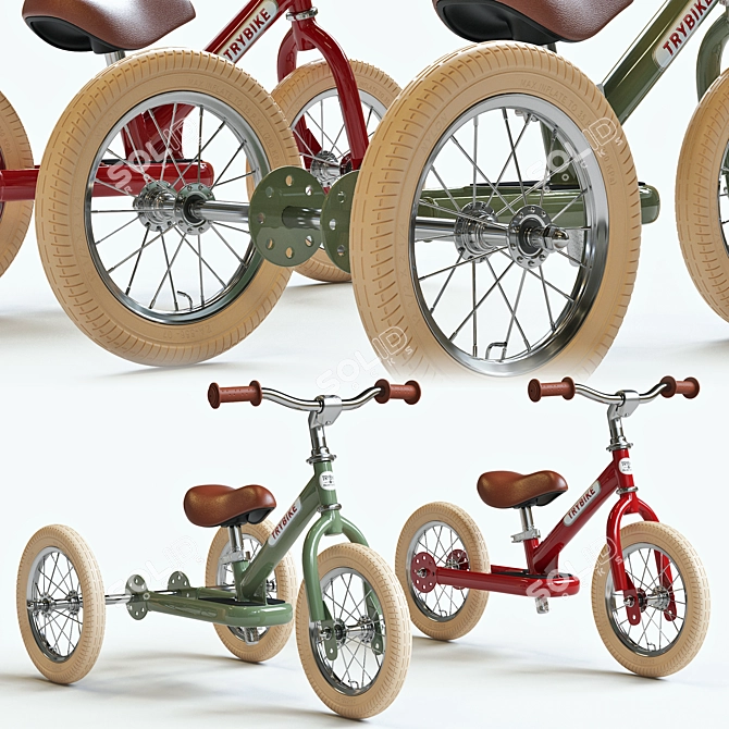 Vintage Blue Trybike: 2-in-1 Steel Tricycle & Balance Bike 3D model image 11